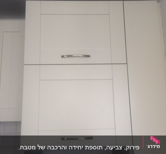 ארונות מטבח לבנים עם ידיות מתכת